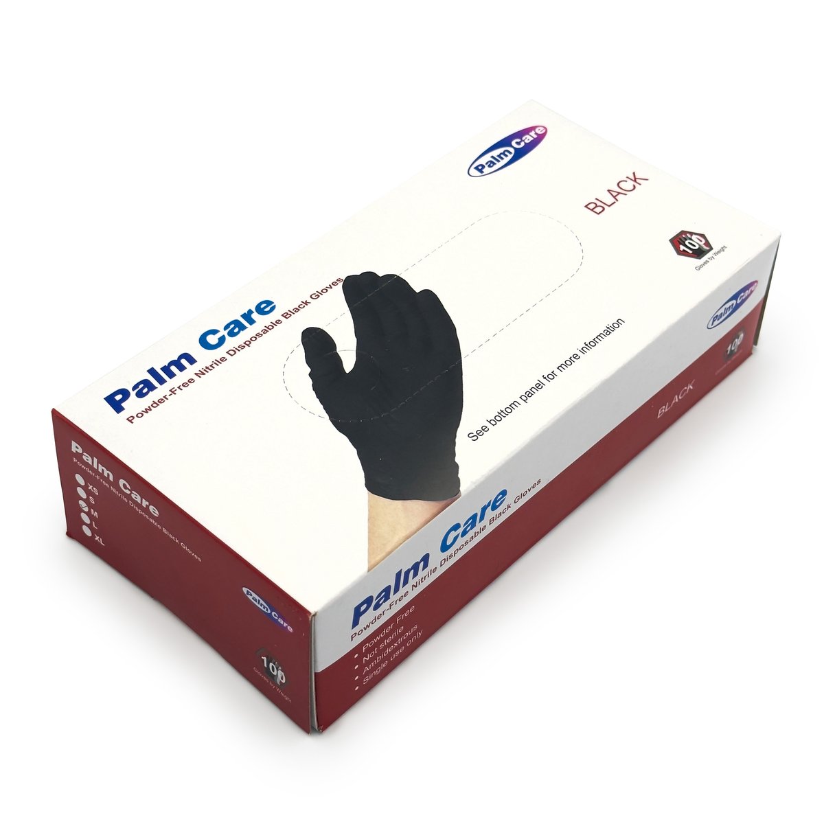 Nitrile  Black  MEDIUM Powder Free Examination Gloves  PALM CARE  -100 Pcs/Box  